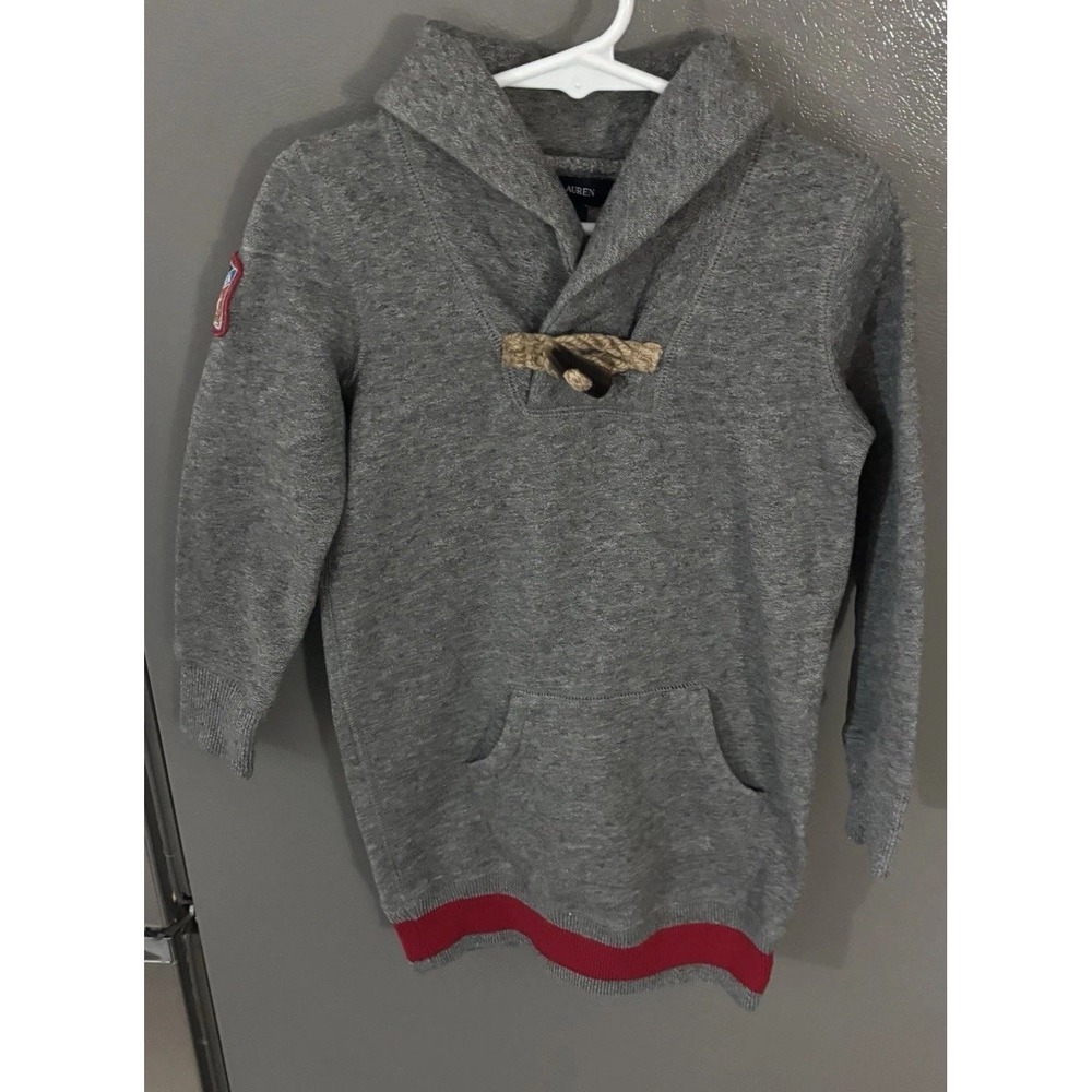 Ralph Lauren Sweatshirt Dress Girls 5 Gray Sweater Shawl Collar‎ Toggle Kids
